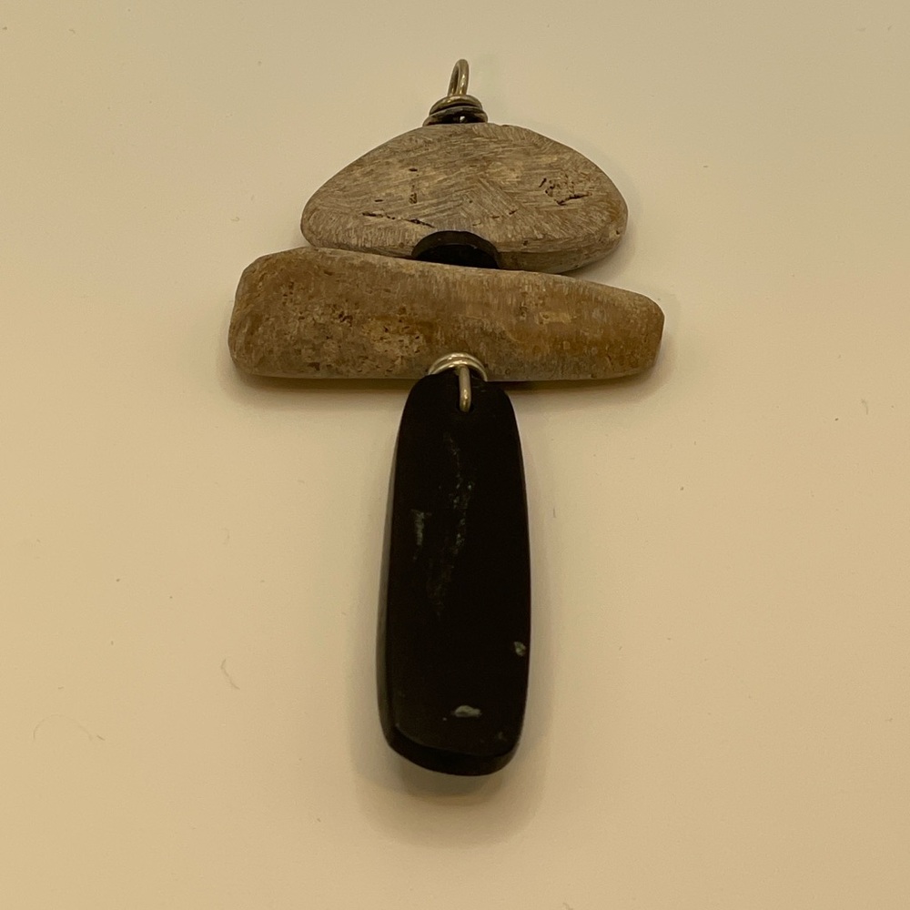 Unique Handmade Petrified Wood & Genuine Jet Totem Pendant Fossil Boho Wire Wrap - Picture 6 of 14